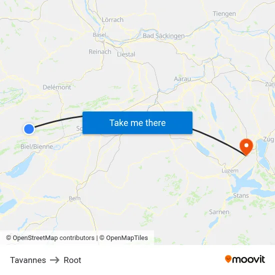 Tavannes to Root map