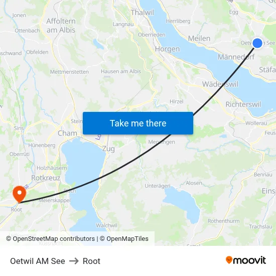Oetwil AM See to Root map