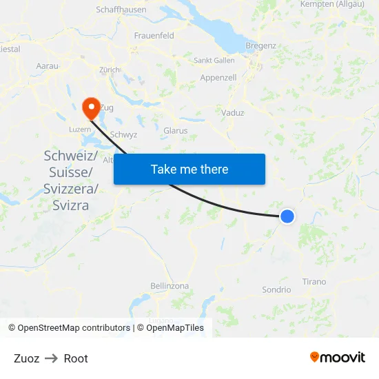 Zuoz to Root map