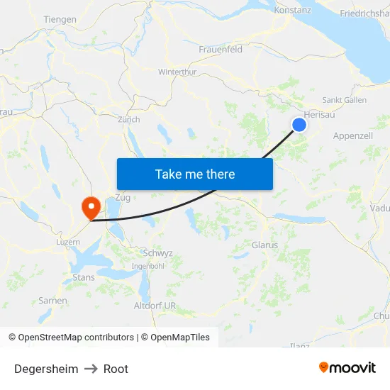 Degersheim to Root map