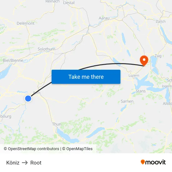Köniz to Root map