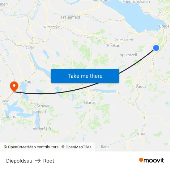 Diepoldsau to Root map