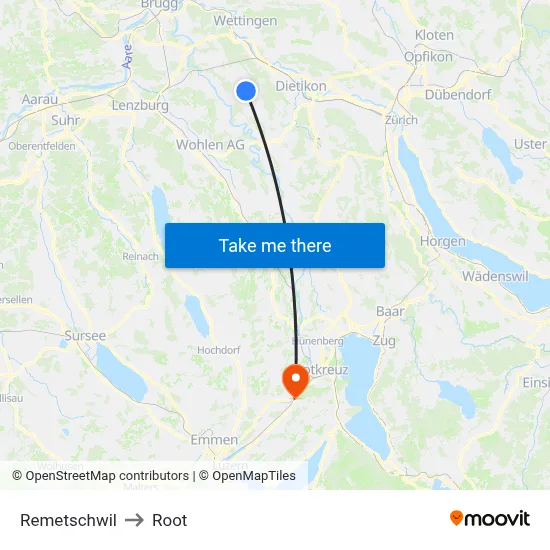 Remetschwil to Root map