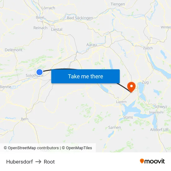 Hubersdorf to Root map