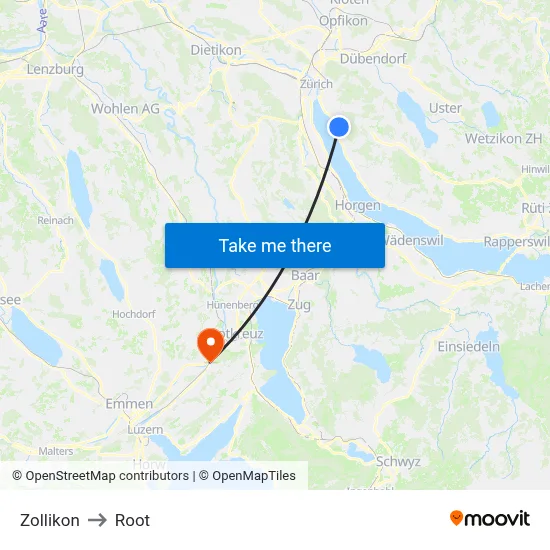 Zollikon to Root map