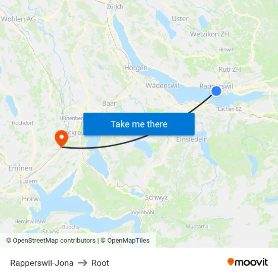 Rapperswil-Jona to Root map
