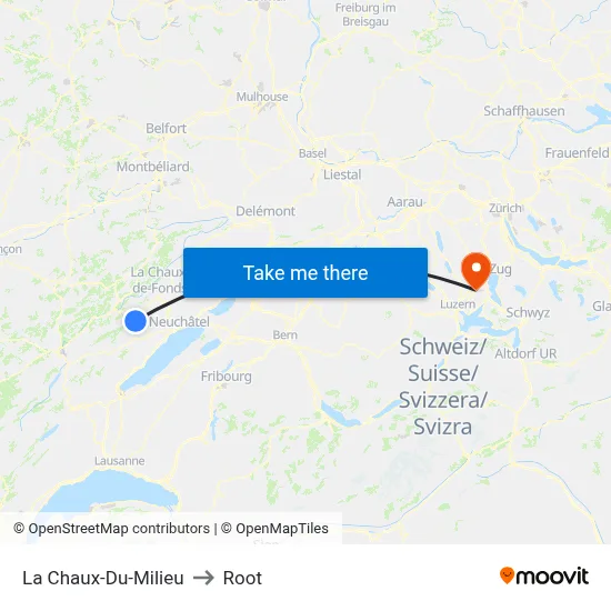 La Chaux-Du-Milieu to Root map