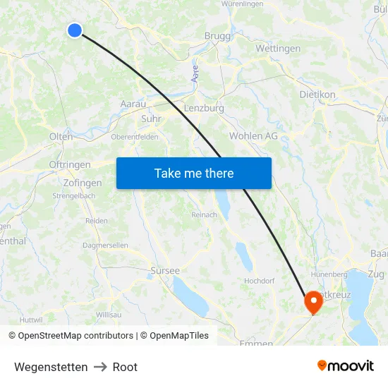 Wegenstetten to Root map