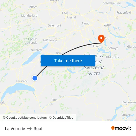 La Verrerie to Root map