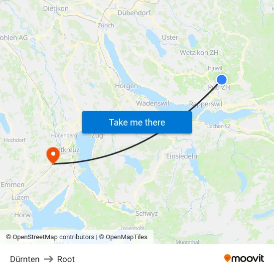 Dürnten to Root map