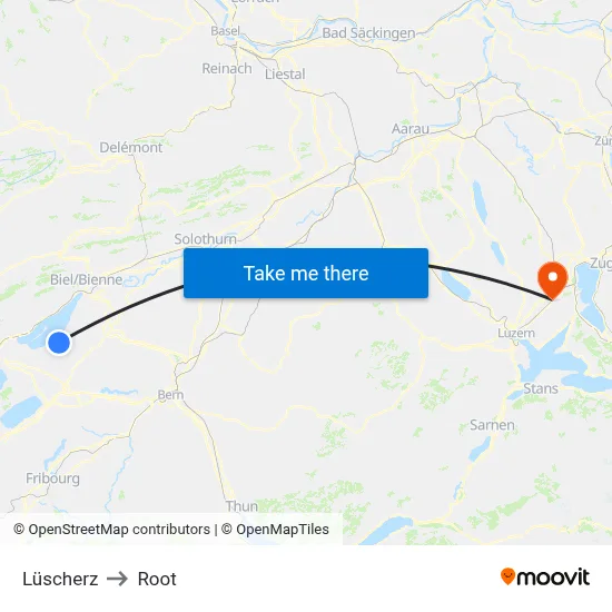 Lüscherz to Root map