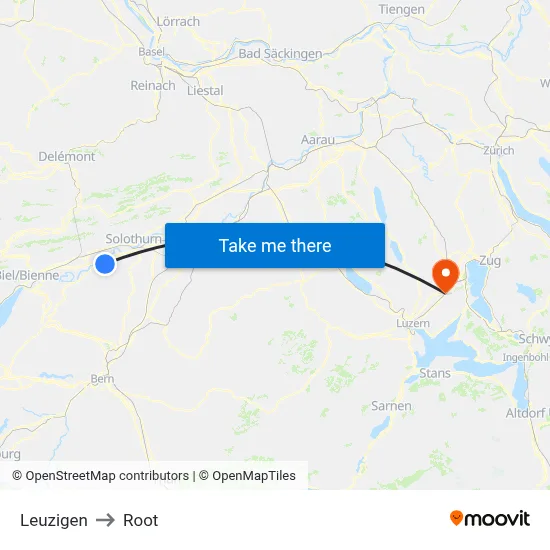 Leuzigen to Root map
