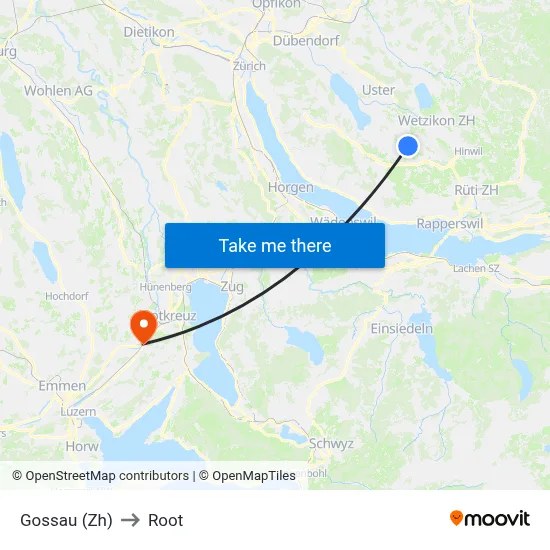 Gossau (Zh) to Root map