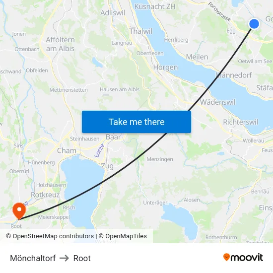 Mönchaltorf to Root map