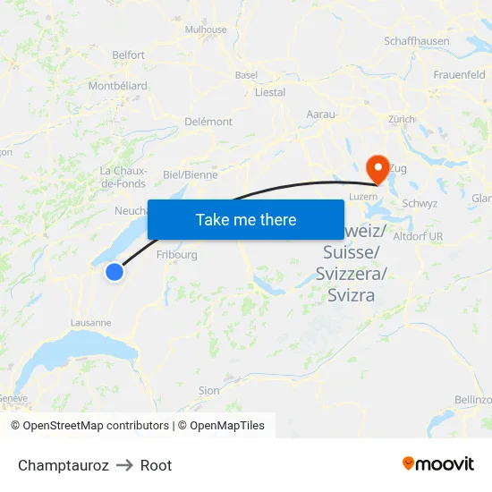 Champtauroz to Root map