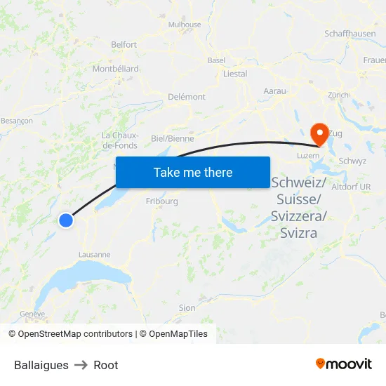 Ballaigues to Root map