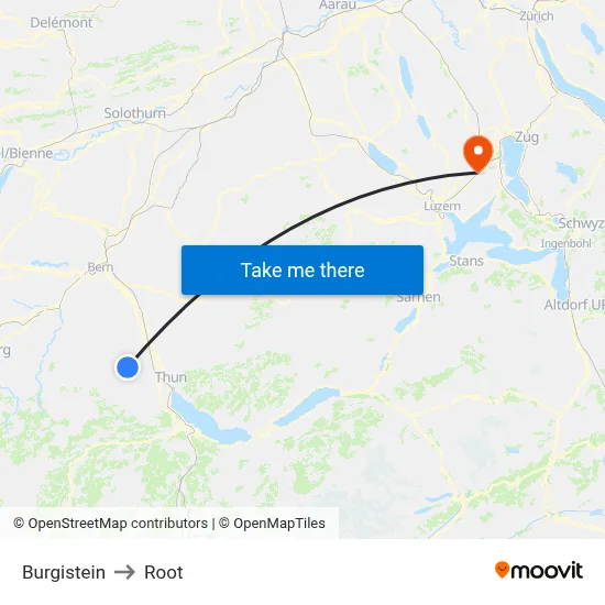 Burgistein to Root map