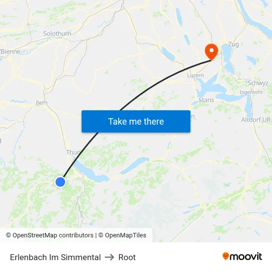 Erlenbach Im Simmental to Root map