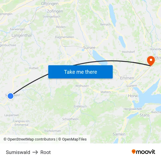 Sumiswald to Root map