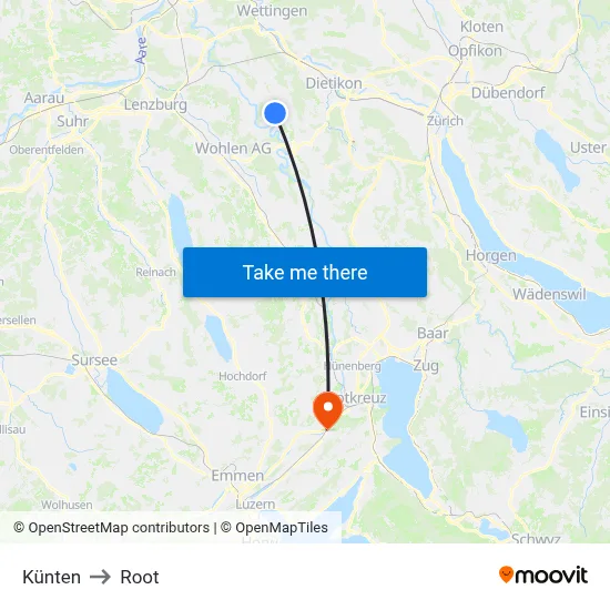 Künten to Root map