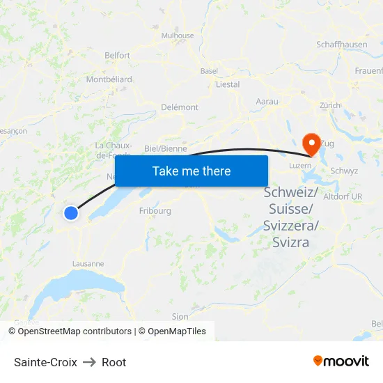 Sainte-Croix to Root map