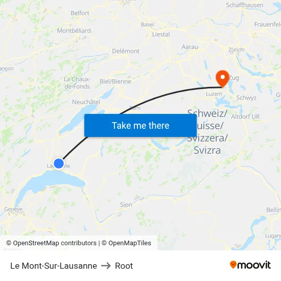 Le Mont-Sur-Lausanne to Root map