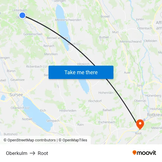 Oberkulm to Root map