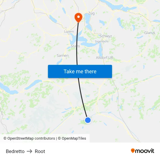 Bedretto to Root map