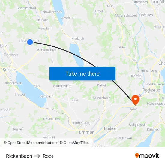 Rickenbach to Root map