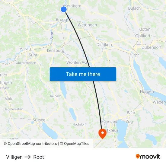 Villigen to Root map