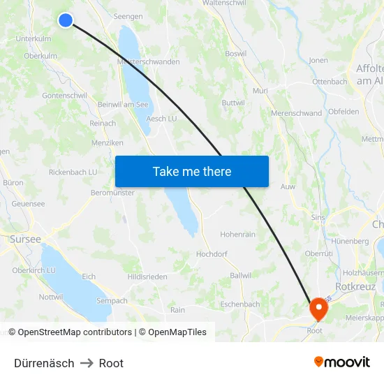 Dürrenäsch to Root map