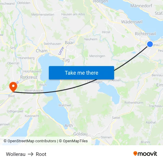 Wollerau to Root map