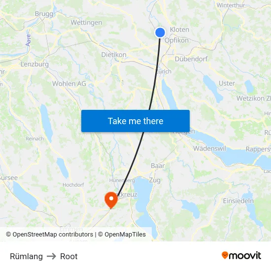 Rümlang to Root map