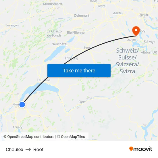 Choulex to Root map