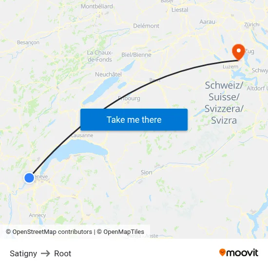 Satigny to Root map