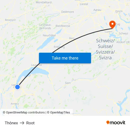Thônex to Root map