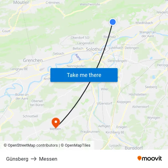 Günsberg to Messen map