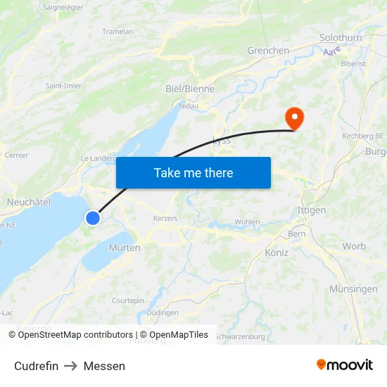 Cudrefin to Messen map
