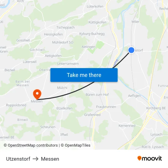 Utzenstorf to Messen map