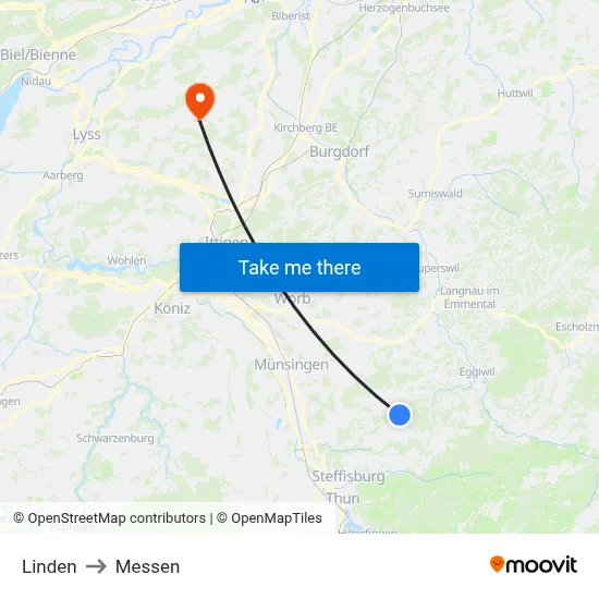 Linden to Messen map