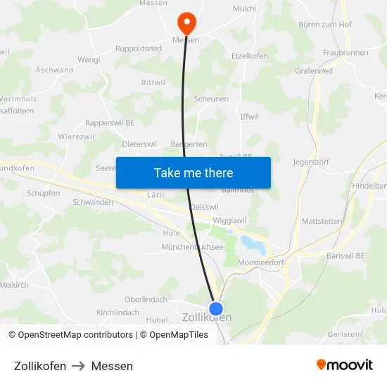 Zollikofen to Messen map