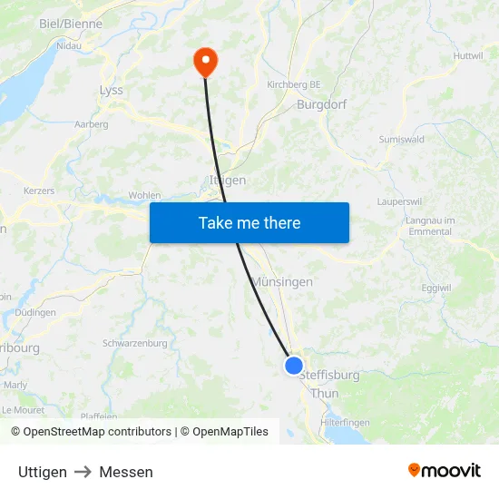 Uttigen to Messen map