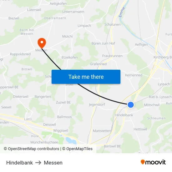 Hindelbank to Messen map