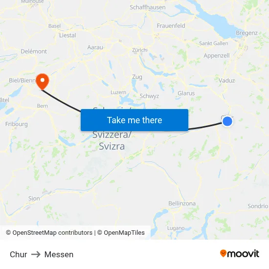 Chur to Messen map