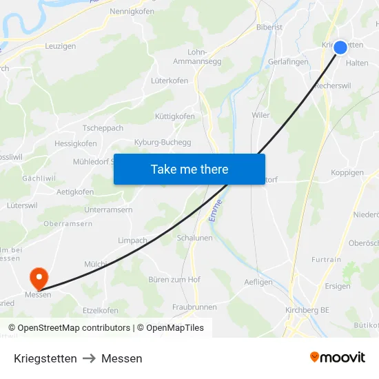 Kriegstetten to Messen map