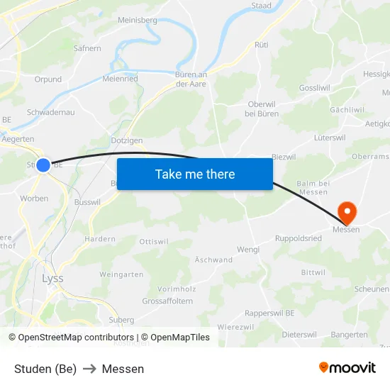 Studen (Be) to Messen map