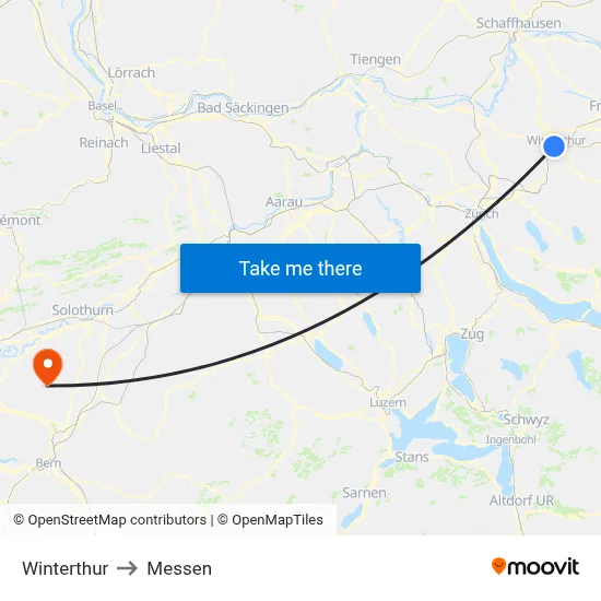 Winterthur to Messen map