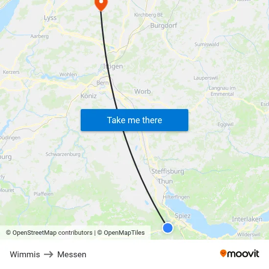 Wimmis to Messen map