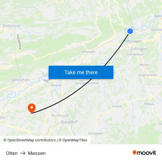 Olten to Messen map