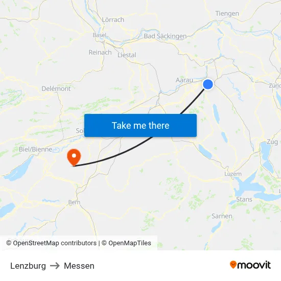 Lenzburg to Messen map